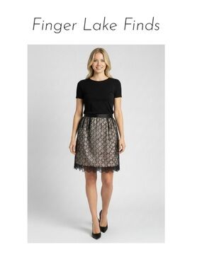 BCBG Maxazria Black Silk Circle Overlay Skirt, Size 4